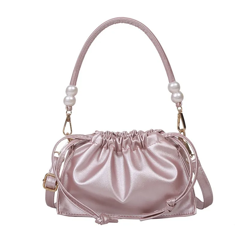 

2021 Sweet New Fashion Drawstring chain Shoulder Handbags women Ruffles PU Leather tote Crossbody Bags for ladies handbag