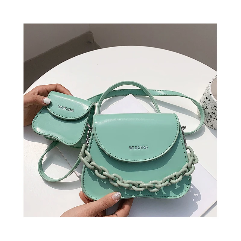

New Design Simple 2 pcs Set Mini Messenger Bag Small Personality Shoulder Bag Thick Chain Handbag France Style Crossbody Sac