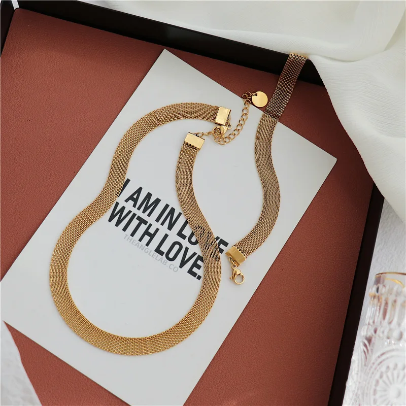 

Wholesale Custom Jewelry Stainless Steel 7MM Wide Choker Necklace Retro 18K Gold Necklace