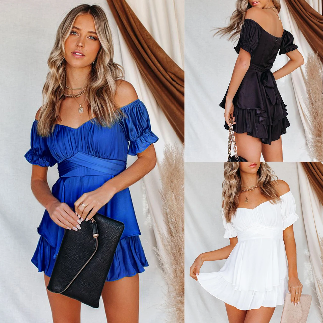 

2021 Summer Woman Off Shoulder V-neck Casual Bodycon Casual Elegant Short Jumppings Dress For Party Girls