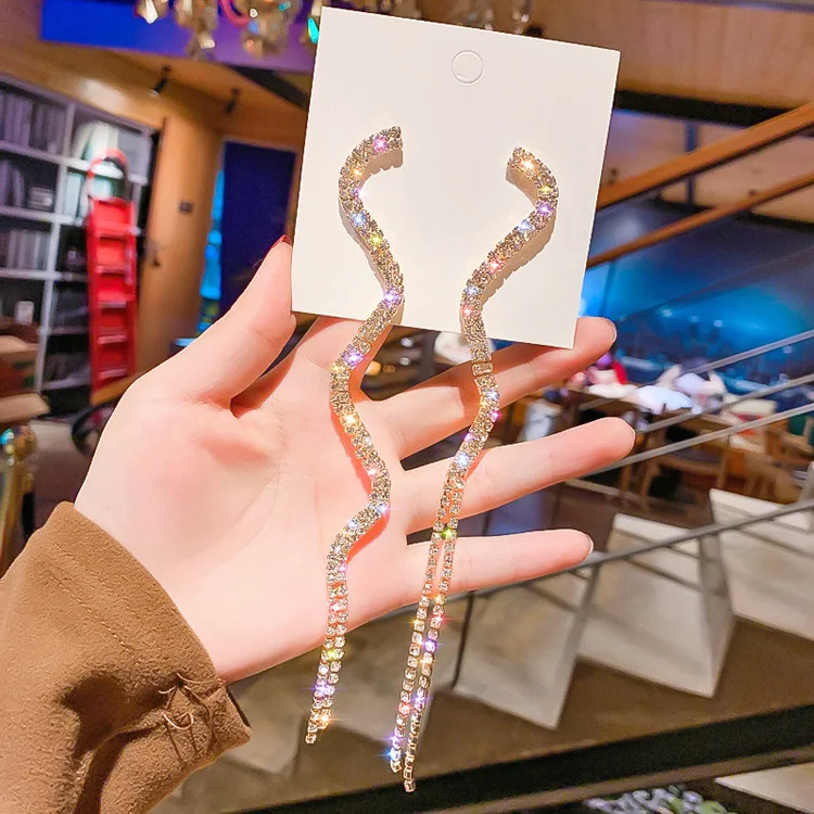 

fashion trendy jewelry snake shape long rhinestone earrings women