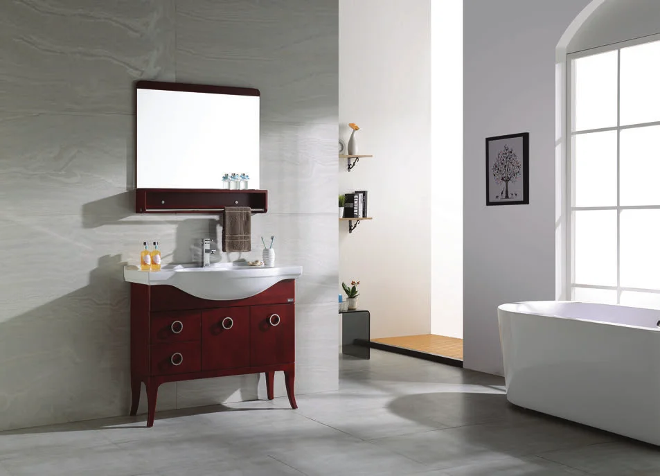XD827-120 1200 mm large modern luxury solid wood bathroom furniture with ceramic basin with mirror