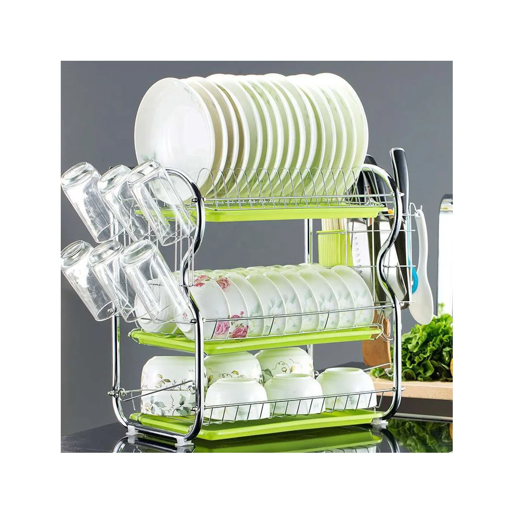 

Freestanding kitchen set 3 tiers B shape organizer rack bowl knife dish drying rack for kitchen