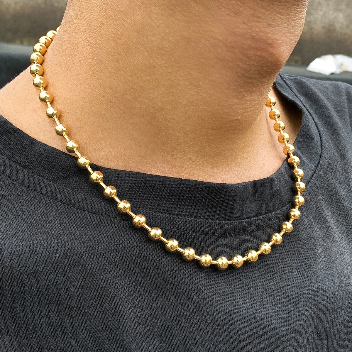 

SHIXIN Steampunk Metal Ball Chain Necklace Hip Hop Gold Silver Bead Necklace Factory Wholesale Jewelry Necklace for Men Women