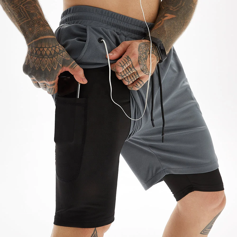 M126 Men's Gym Shorts Quick Dry Summer Fitness Training Jogging Sportswear Custom Oem 2 in 1 Solid Pattern