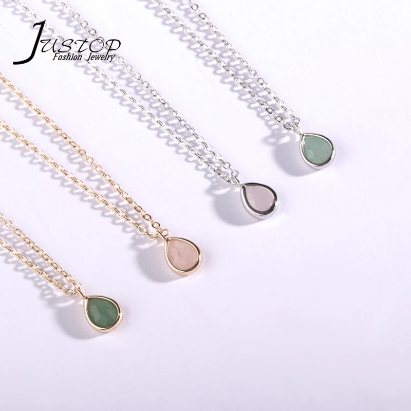 

Wholesale 4 colors natural stone pendant necklace women,green aventurine necklace,pink jade necklace, Rose gold,rhodium