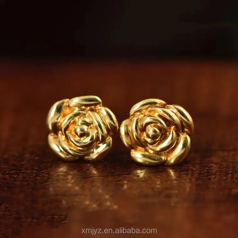 

Certified 18K Golden Rose Stud Earrings Au750 Colored Gold 2022 New Light Luxury Three-Dimensional Earrings Gift