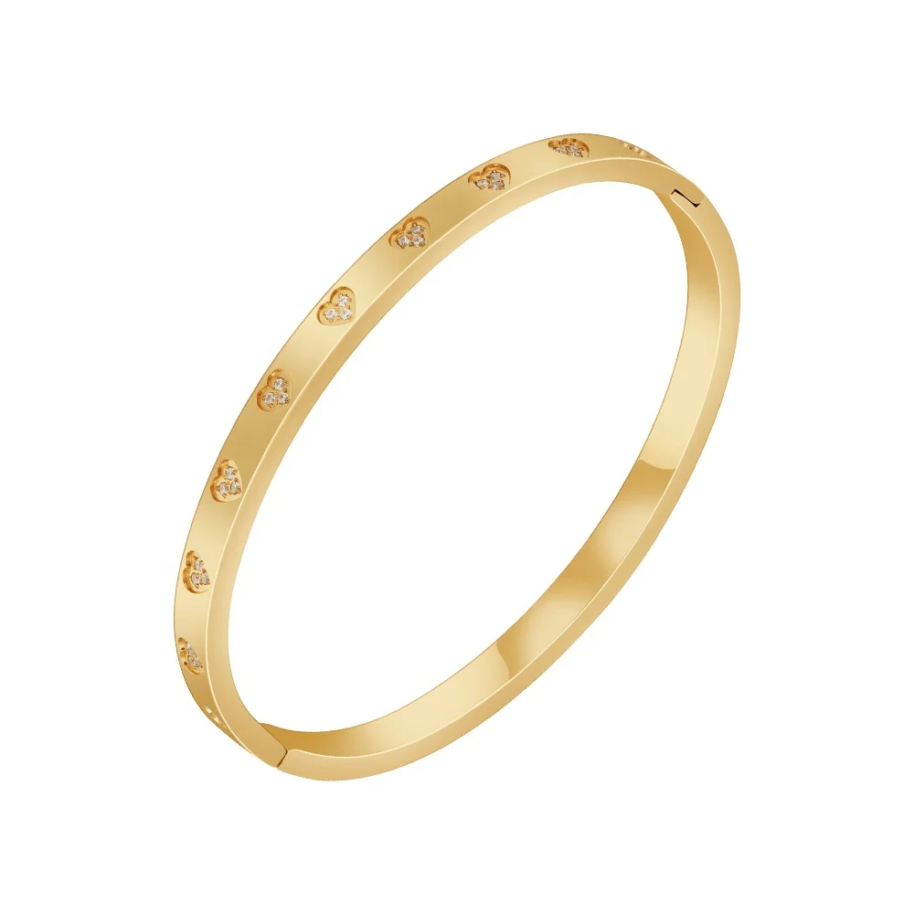 

Latest 18K Gold Plated Stainless Steel Jewelry Heart Diamond Zircon Cuff Bangle Trendy For Women Accessories Bracelet B232358
