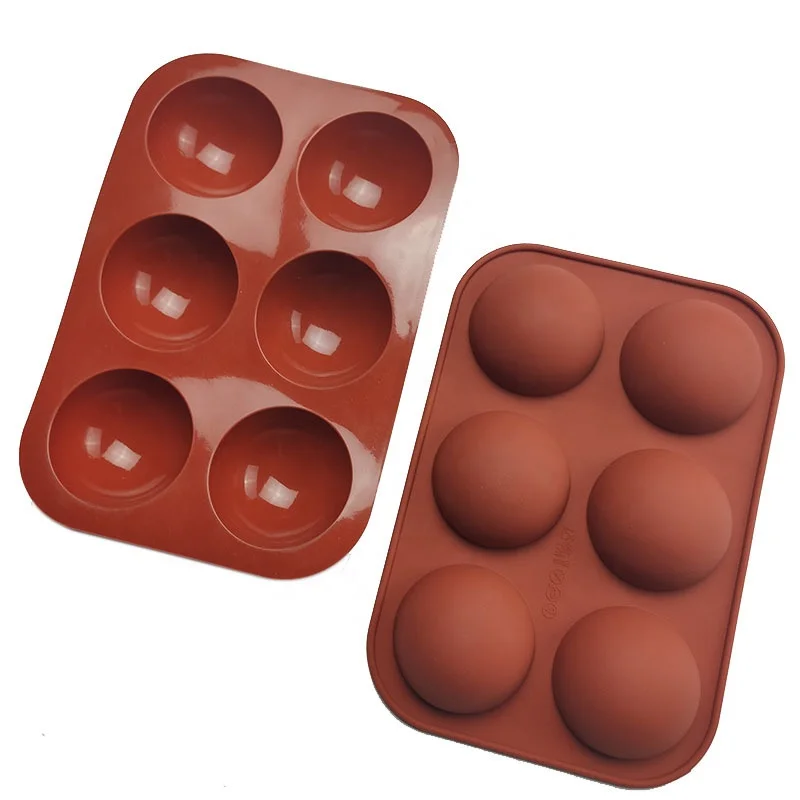 

Factory custom silicone Non-Stick 6 Holes Half Round Ball Cup Baking cake candy Pudding moulds chocolate molds, Brown/purple