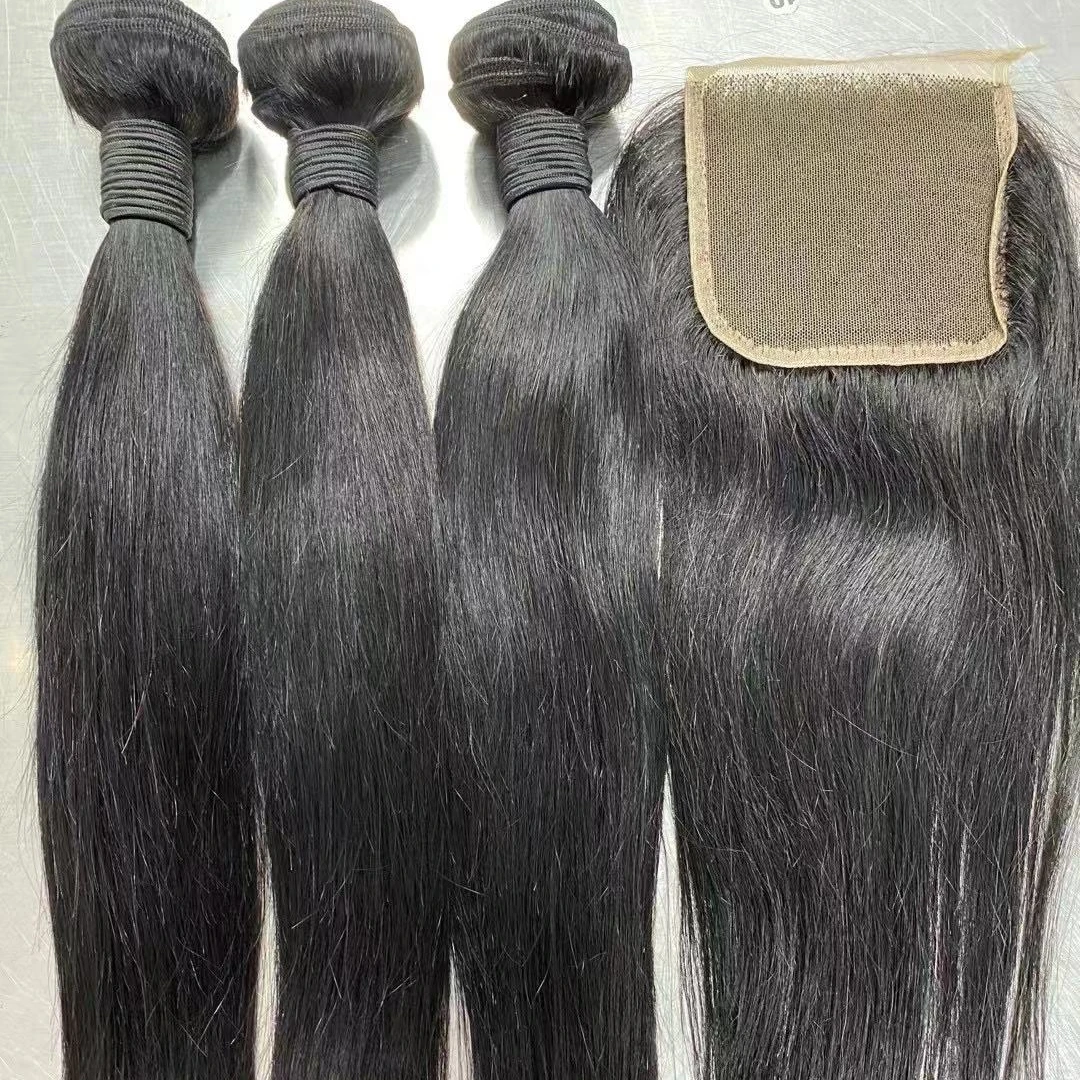 

free sample hair bundles virgin brazilian hair human silky bone straight hair bundles with closure 4x4 lace