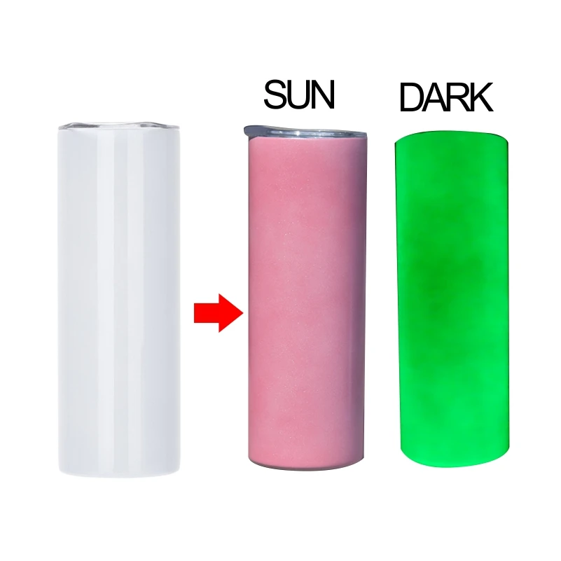 

Wholesale 20oz Stainless Steel tumbler 2 in 1 UV changing and glow in the dark sublimation blank straight tumblers