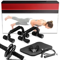 

AB wheel with hand grip push up bars and jump rope kit for exercise