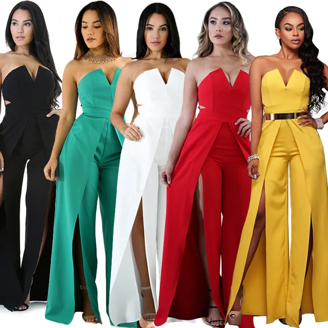 

90809-SW55 elegant tube one piece split design sehe fashion women jumpsuit, 5 colors