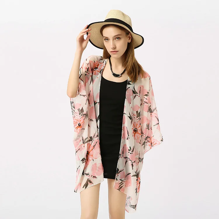 

Summer sun protection kimono cardigan chiffon bikini blouse shawl