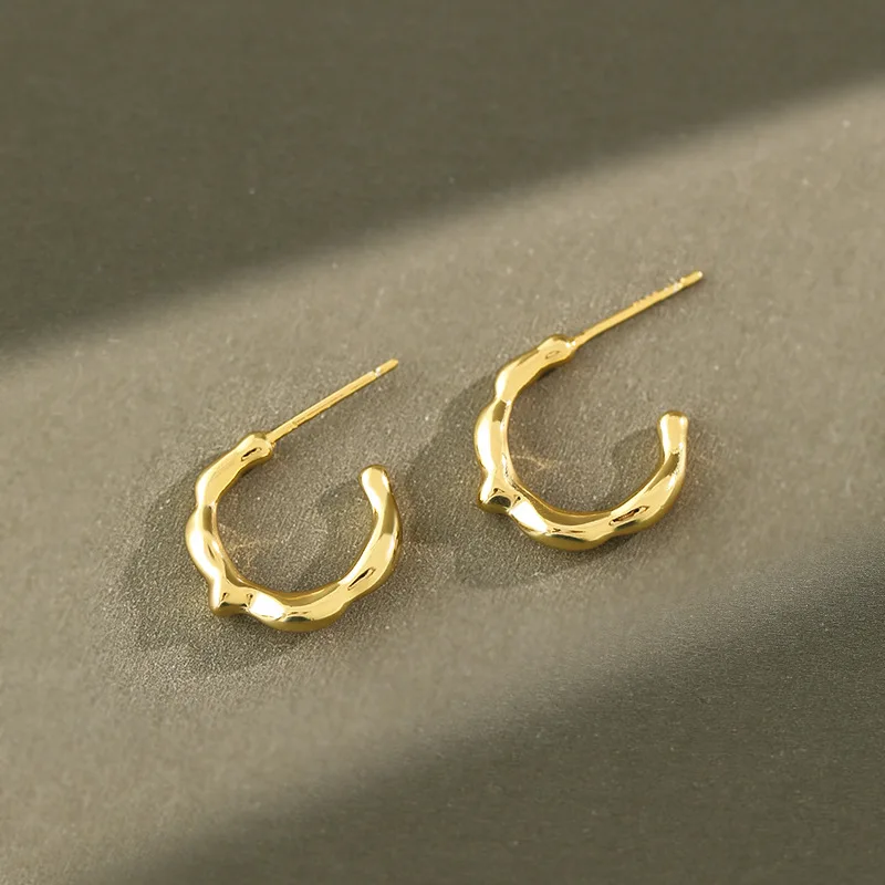 

Beauty 18k Gold Jewelry S925 Round Circle Earrings Irregular Geometry 925 Sterling Silver Hoop Earrings For Girls