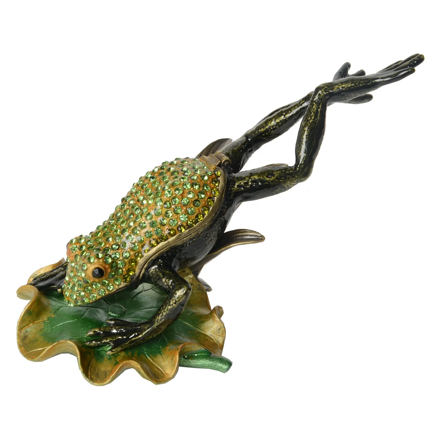 

Jumping Green Frog Trinket Box Jeweled Jewelry Container Box Animal Decoration