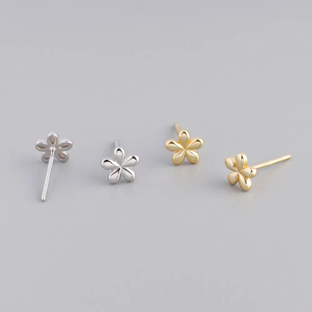 Ins Fashion 925 Silver Plain Simple Flower Shaped Stud Earrings Jewelry 18K Gold Plated Sterling Silver Stud Earrings for Women