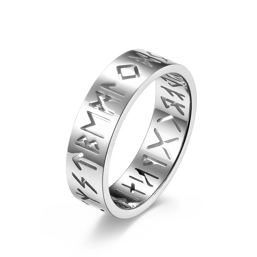 

High Quality New Arrival Womens Mens Simple 6mm 316L Stainless Steel Jewelry Viking Words Rings, Gold,silver,black,rose gold