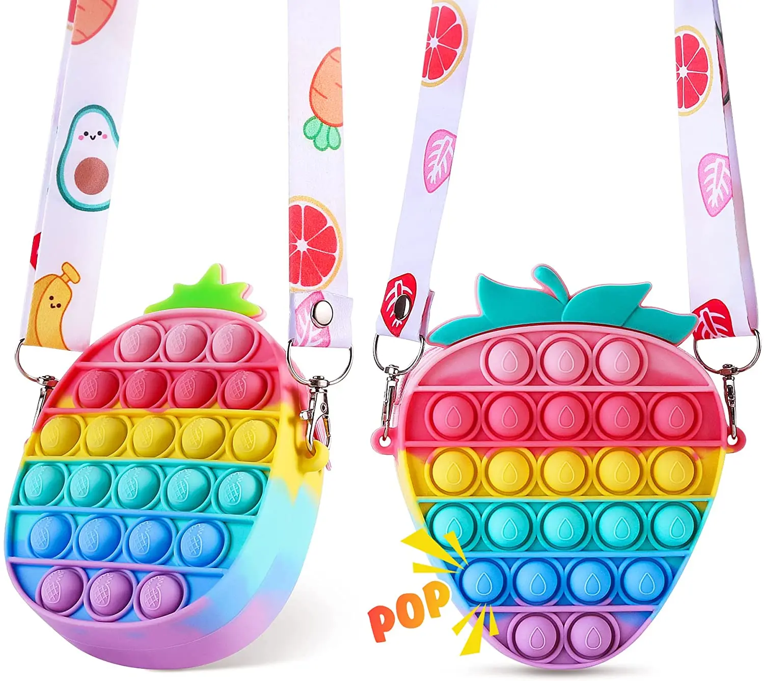 

2 in 1 Kids Fidget Toy Crossbody Popping Bag Rainbow Silicone Squeeze Push Pop Bubble Fidget Popper Purse Messenger Bags