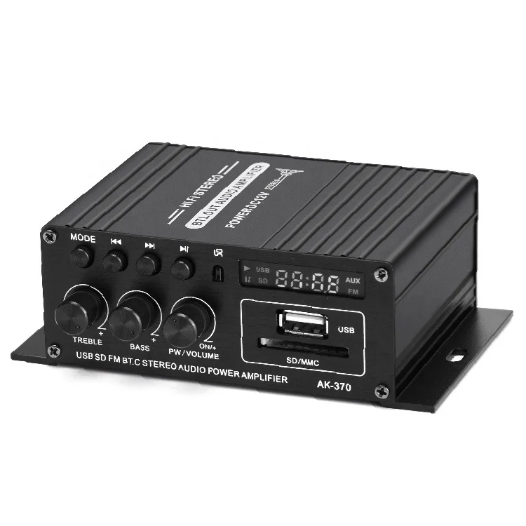 

AK370 HI-FI Stereo Audio Power Amplifier, Bass & Treble Control Home Audio Player Amp Speaker with Remote Control, Black