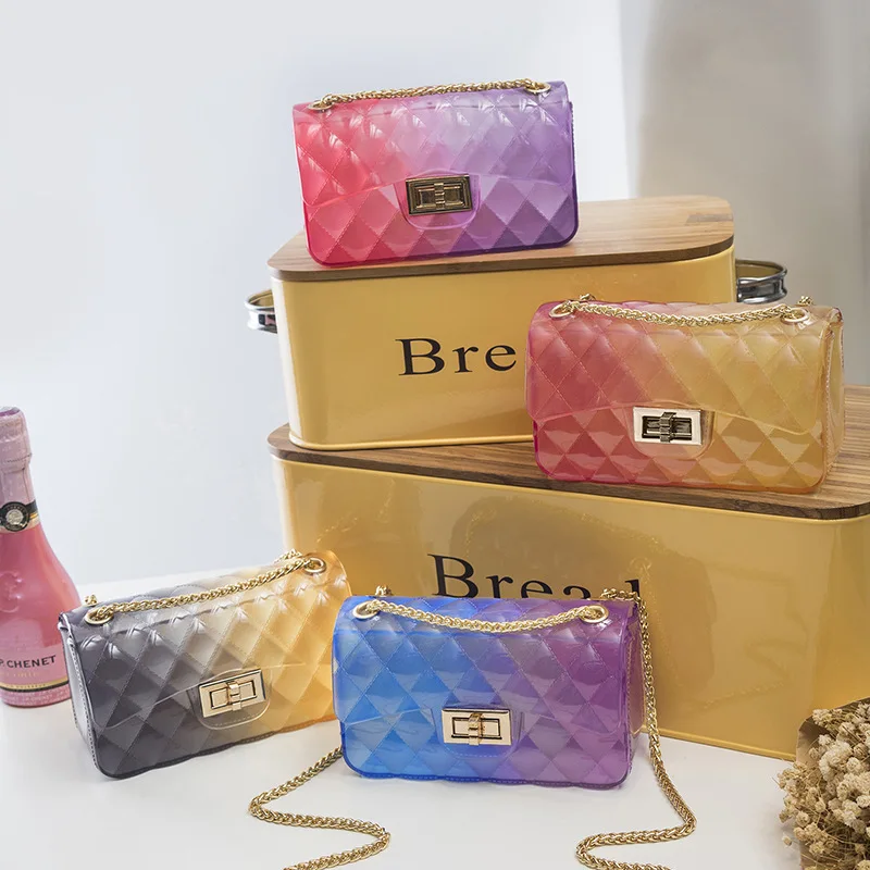 

TS9012 2021 jelly purse handbags 2021 new ladies handbag transparent metal decorative shoulder bag clear jelly purse