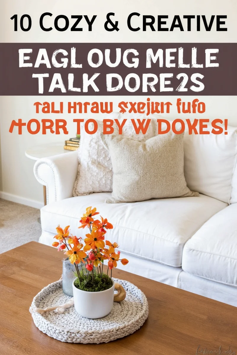 Fall coffee table decorated with pumpkins, candles, and books