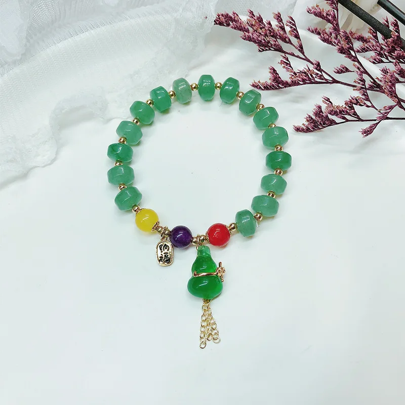 

Natural stone bracelet handmade jewelry bracelet women green aventurine beads charm custom blessing gourd jade beaded bracelet