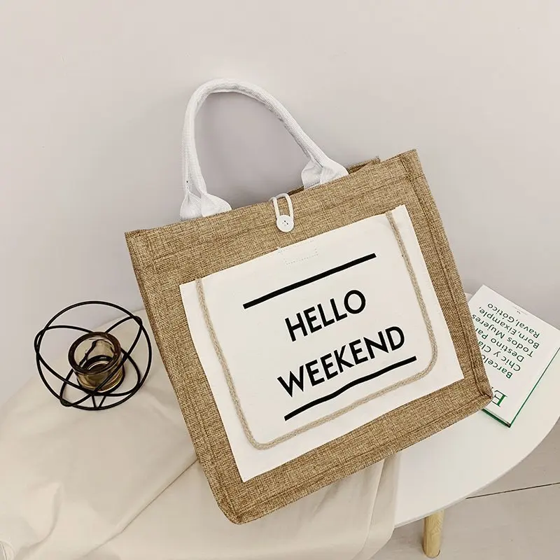 

SP542 fashion jute button women canvas handbag eco friendly tote bags large canvas reusable shopping bag, Multi colors