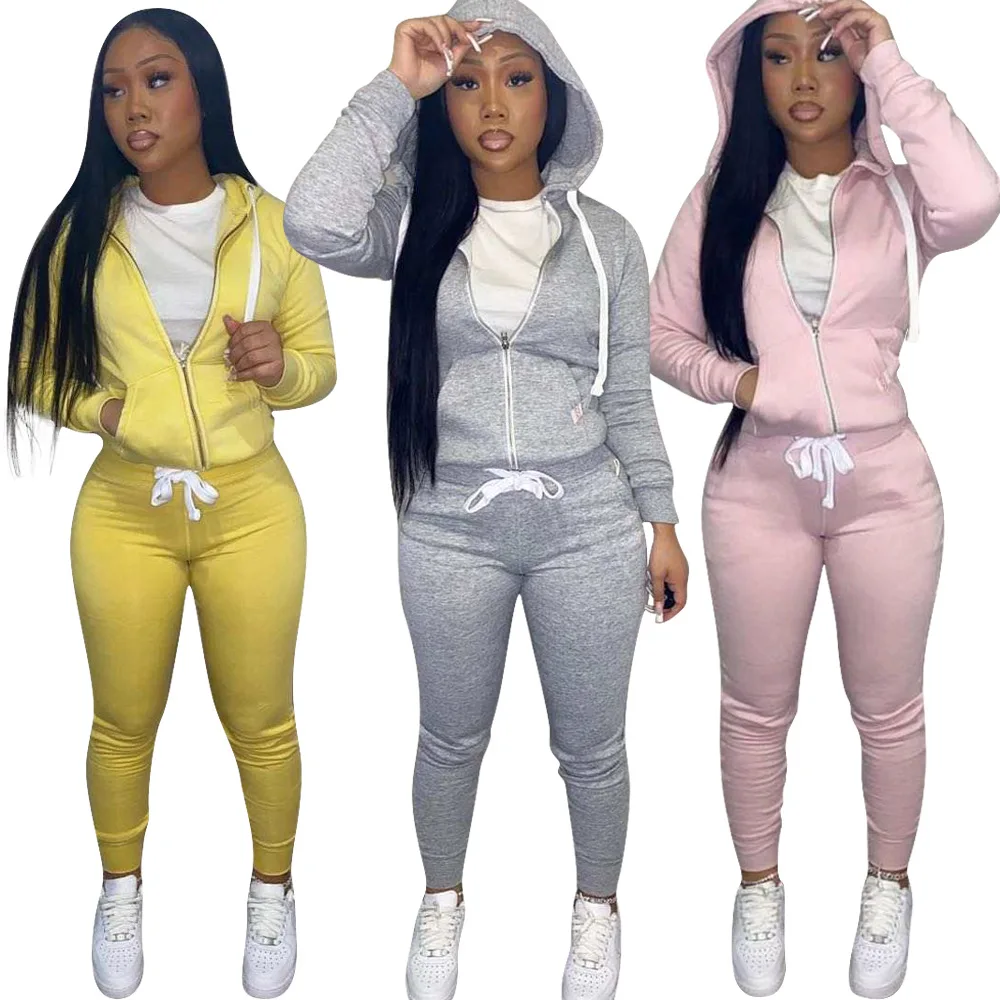 

New Arrival Fall Set Woman Solid Hoodie Crop Top Drawstring Pants Women Sweatsuit Set Tracksuit Casual Two Piece Pants Set Women, Pink,yellow,gray