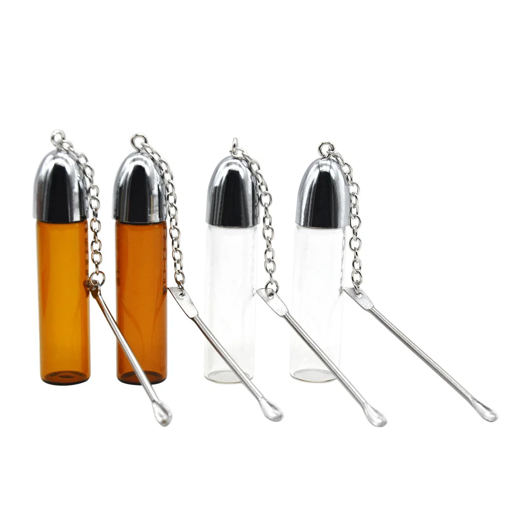 

Wholesale Portable Snuff Bullet Bottle 72MM Glass Pill Box Snuff Bottle With Spoon, As picture