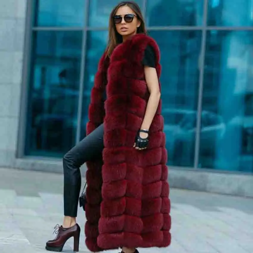 

A3370 Wholesale 2020 New Arrival High Quality Faux Fur Women Wear Sleeveless Winter Long Coat