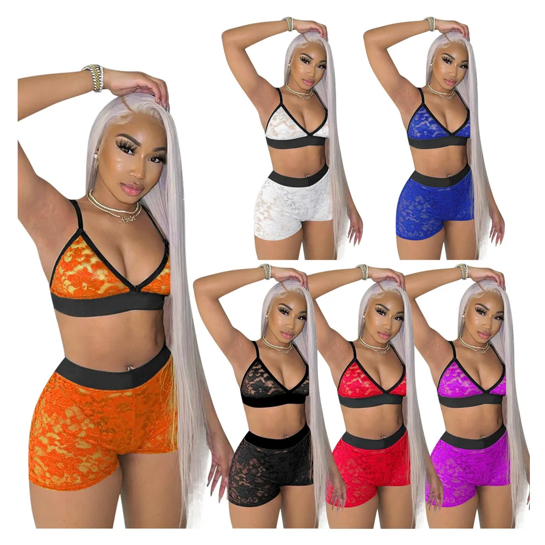 

custom logo summer solid color sexy bra hot shorts women lace two piece lingerie sets designer pajamas, As pictures showed