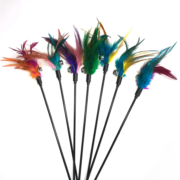 

Wholesale Pet Cat Teaser Plastic Feather Funny Cat Stick With Bell Colorful Feathers Cat Rods, Mix color