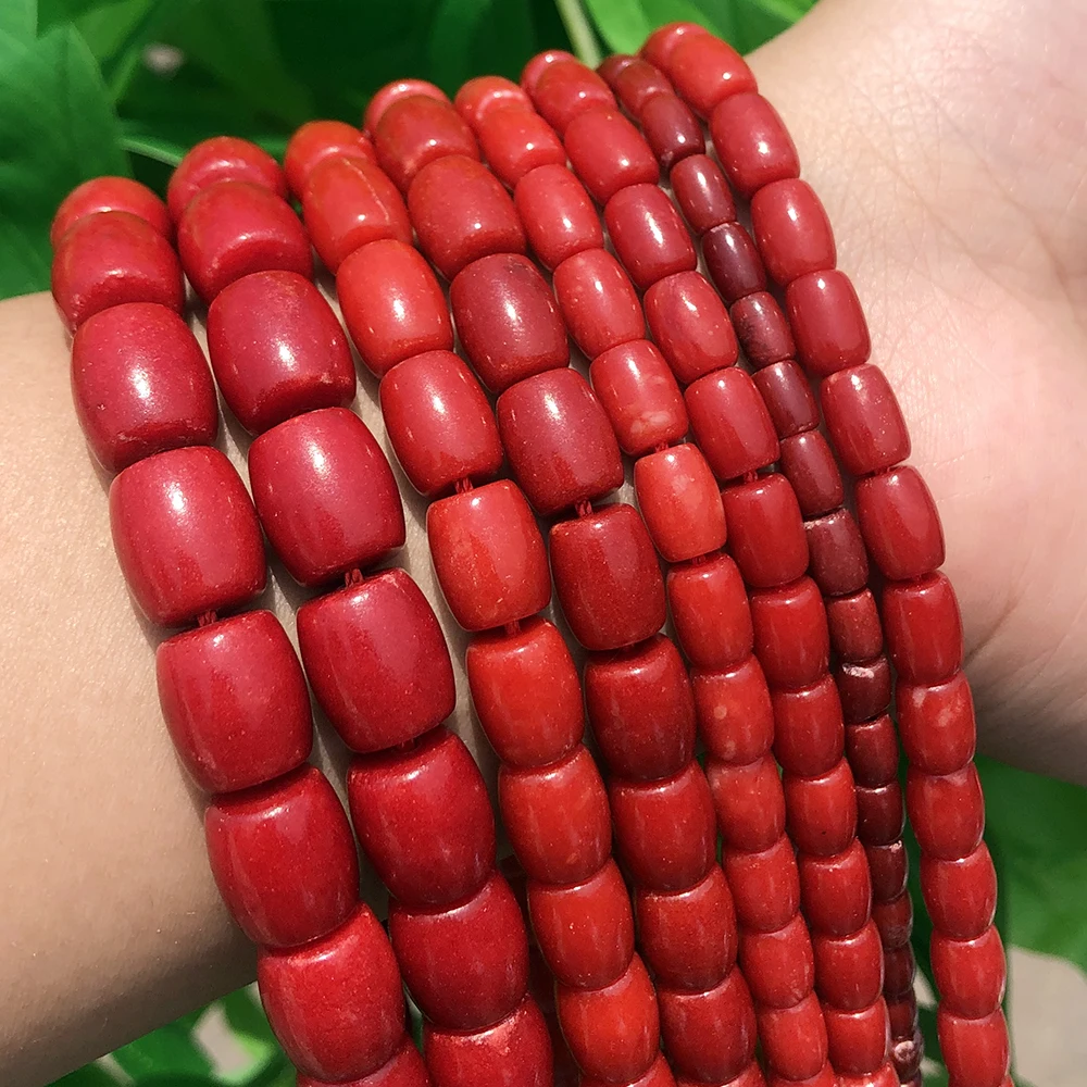 

High Quality Natural Stone Red Coral Beads Loose Drum Shape Coral Beads For DIY Bracelet Necklace