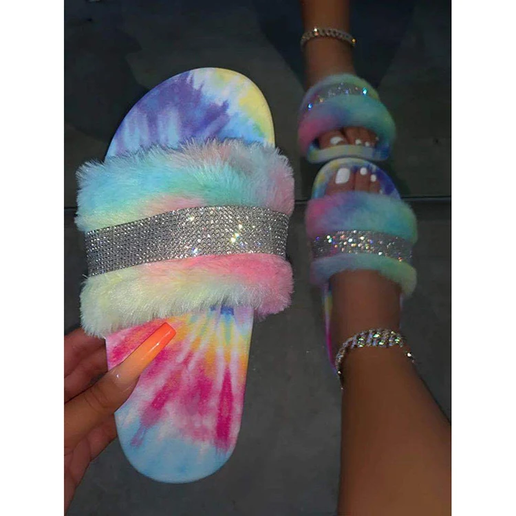 

2021 Home Fashion Colorful Fur Women's Slides Slippers Sandals