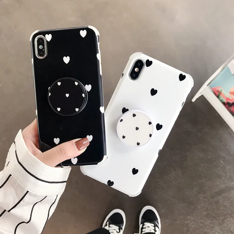 IMD phone case for iphone 11 bumper love heart design phone cover with phone holder for iphone11 pro max xr 8plus