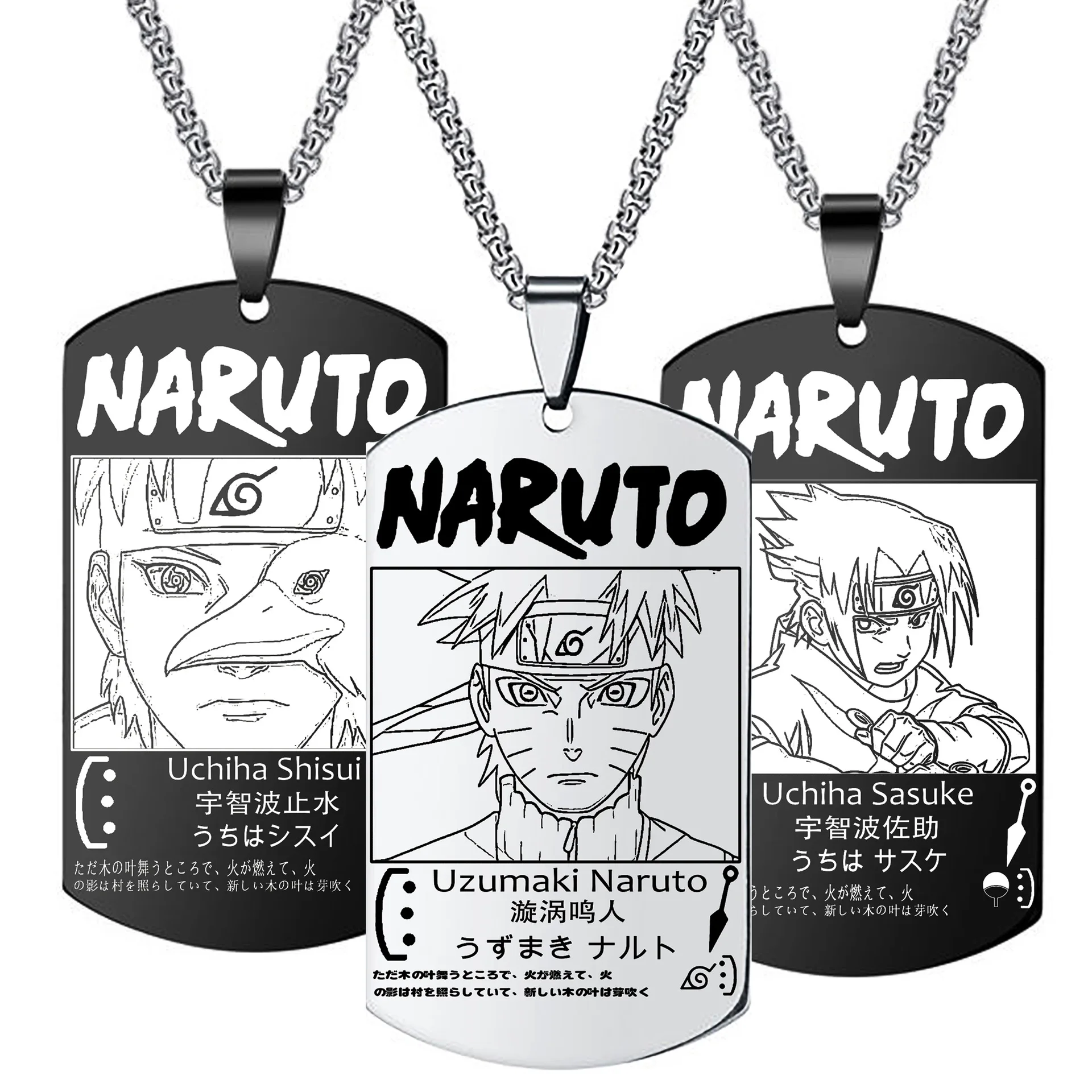 

Japanese Anime Kakashi Sasuke Uchiha Itachi Akatsuki Organization Stainless Steel Pendant Necklace, Mixed color