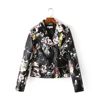 

2019 factory flower Print Women PU Jackets