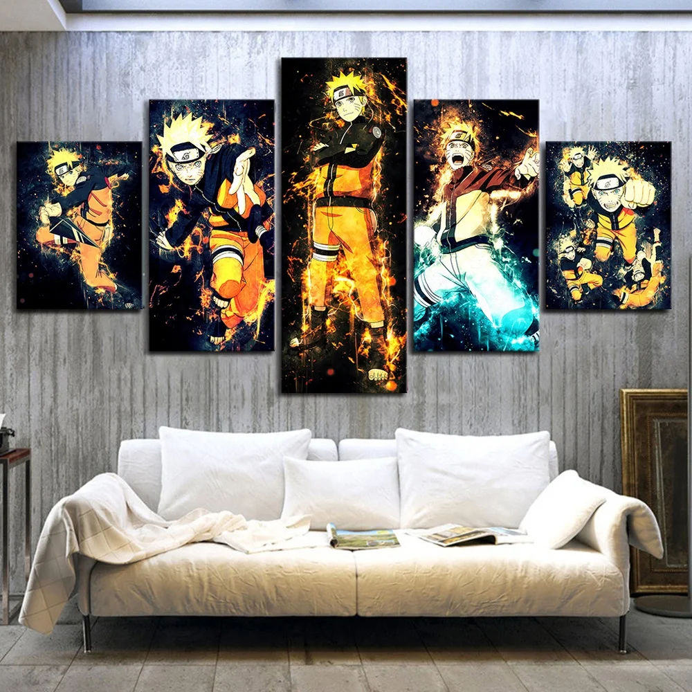 

5pcs Wall Art Naruto Anime Oil Painting Cartoon Character Poster Interior Decoration for Home Uzumaki Naruto Picture Decor, Multiple colours