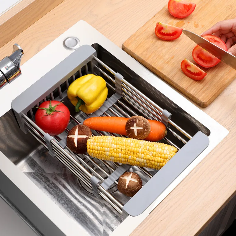 Hot Sale Kitchen Multifunctional Stainless Steel Sink Filter Drain Cutlery Basket Vegetables and Fruit Washing Drain Basket