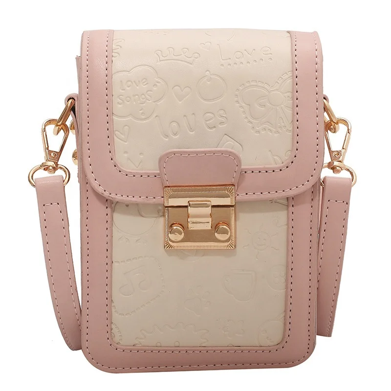 

2022 Stylish Pu Leather Small Shoulder Messenger Bag Letters Print Mobile Phone Bags