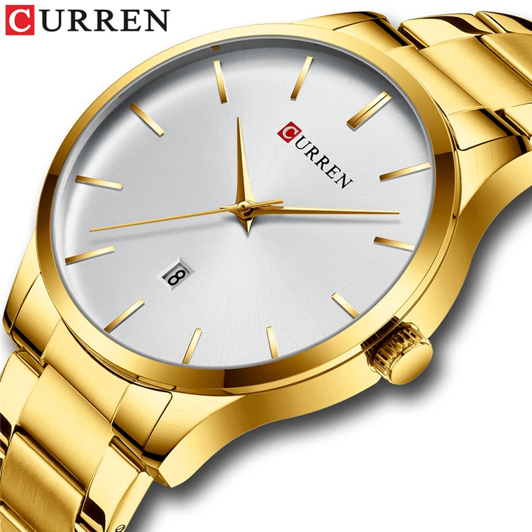 

Gold Men's Watch Top Luxury Brand CURREN Simple Quartz Wristwatches for Men Clock Auto Date Watch with Stainless Steel Relojes, 5 colors