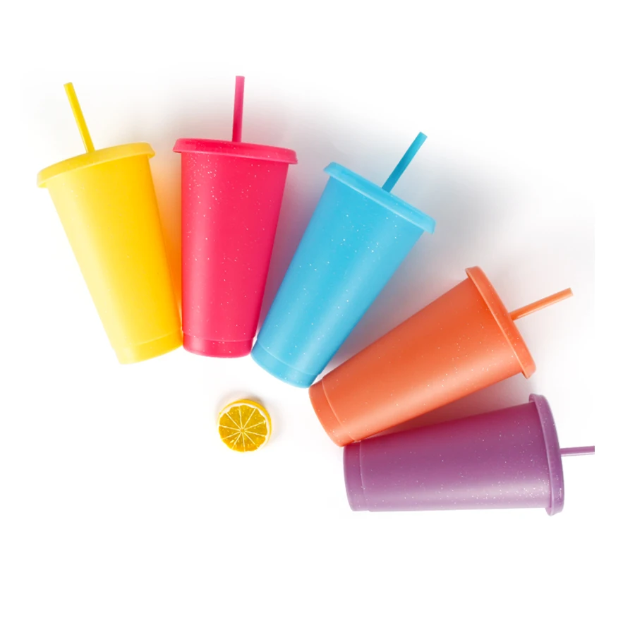 

Color drinkware pink purple cheap cold glitter plastic wholesale matte cups black tumbler with straw and straw