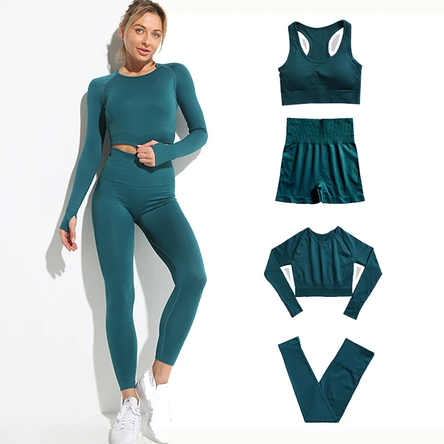 

Wholesale Women's Workout Clothes Seamless Yoga Suit Sports Knitted Four-piece Yoga Suit, 5color