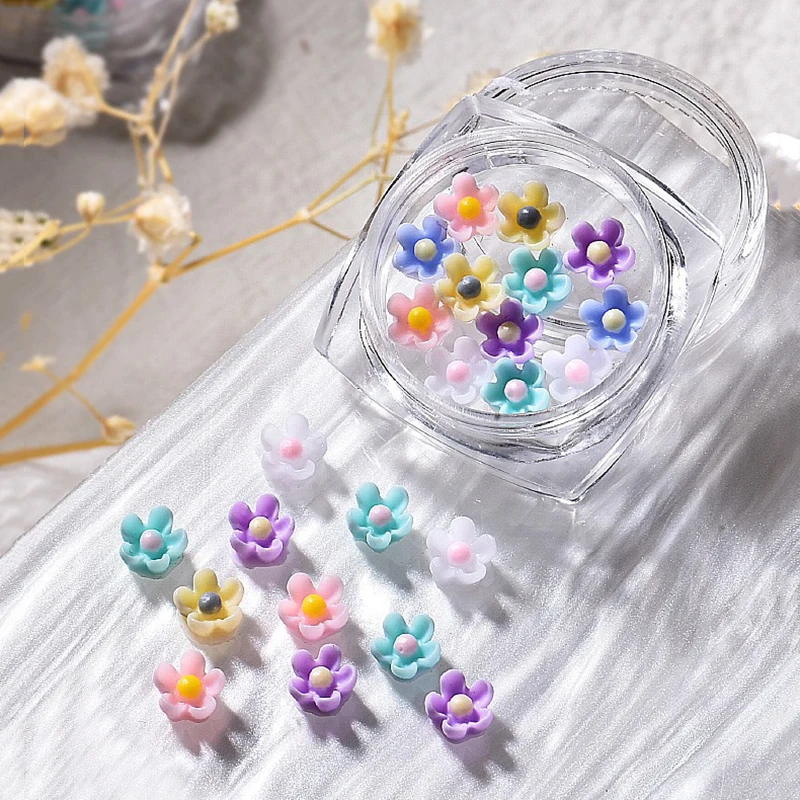 

New Fashion 12pcs Pearl 3D Kawaii Resin Flower Nail Art Charms, Silver gold