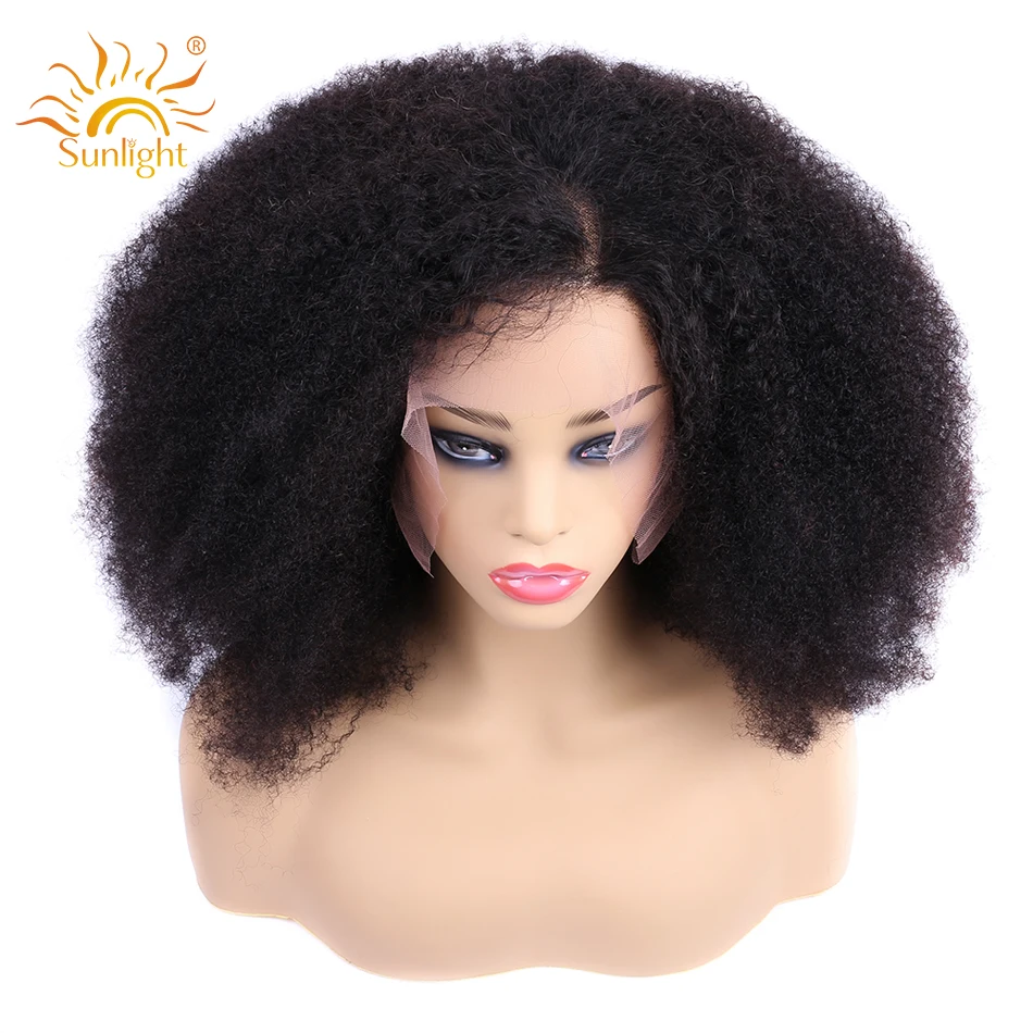 

Sunlight Afro Kinky Curly Wig 13x4 Pre Plucked Lace Wigs 150% Density Peruvian Remy Short Lace Front Human Hair Wigs For Women