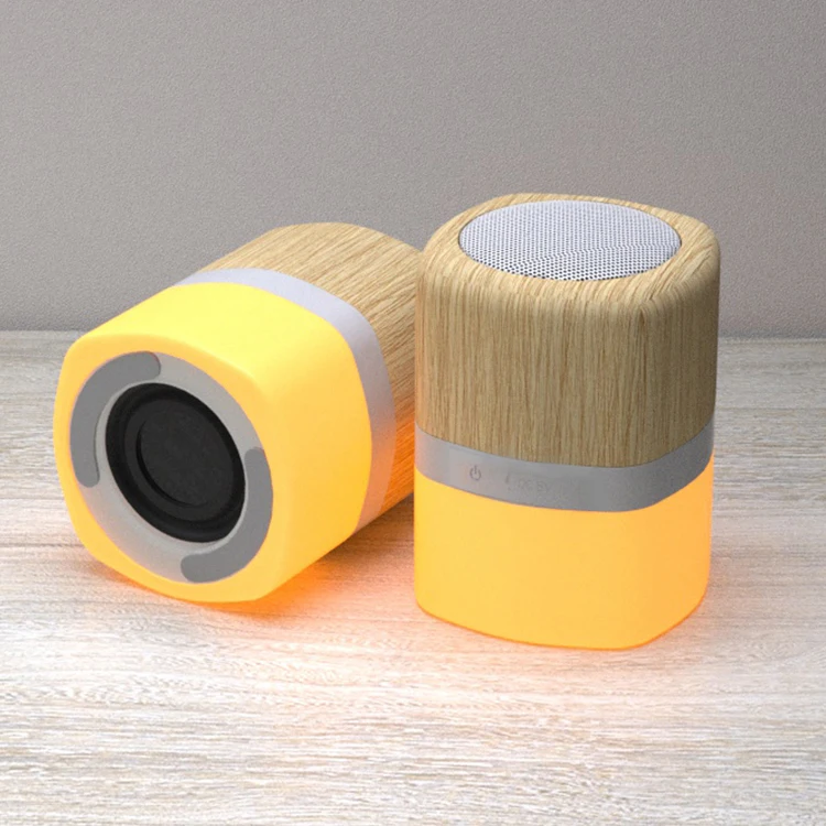 

Gift OEM home bedside night lamp led light Portable wooden bamboo wireless speaker custom