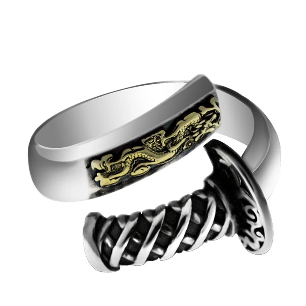 

Real Pure 925 Sterling Silver Wide Finger Ring Biker Animal Jewelry Flying Dragon Rings For Men