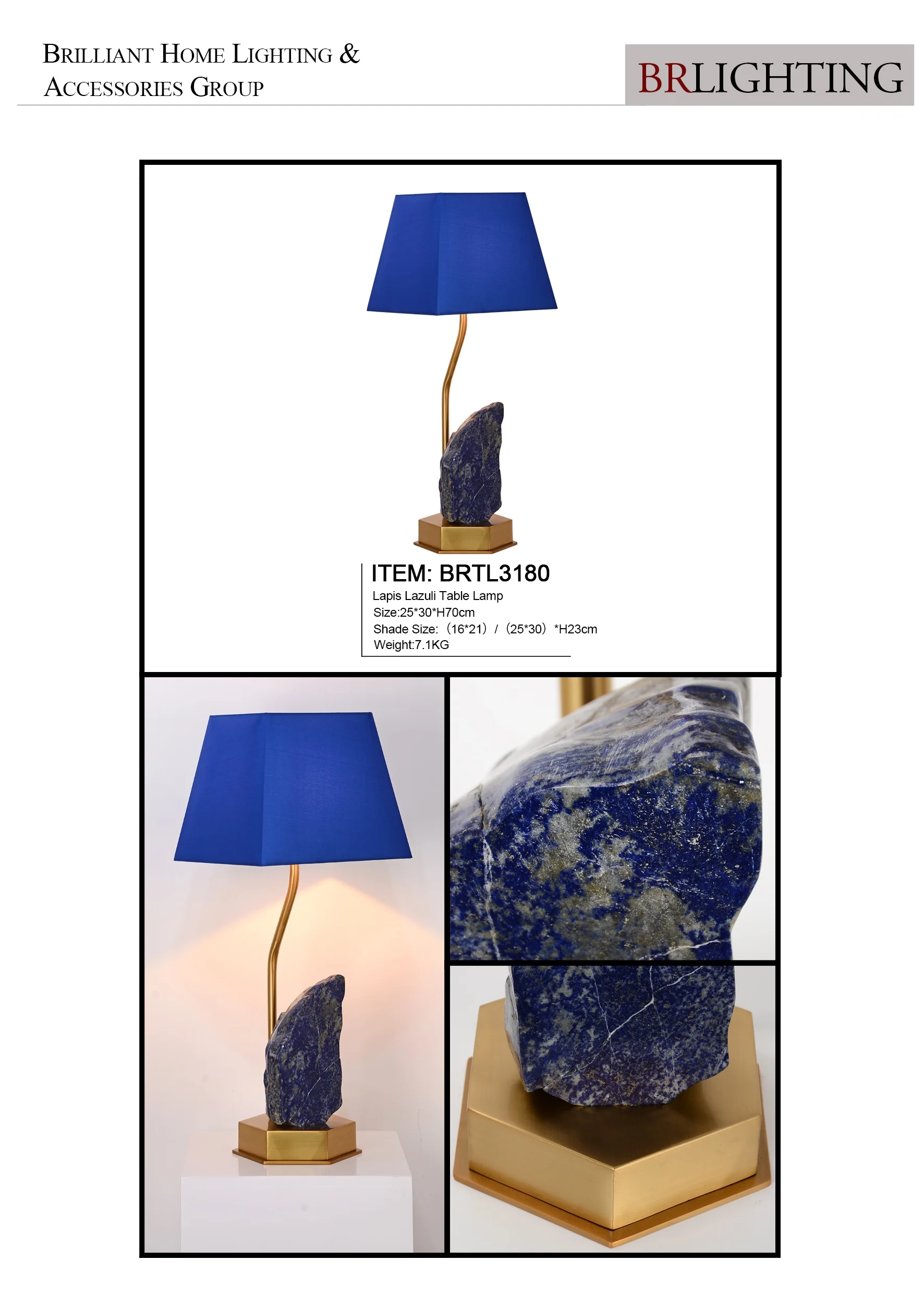 High-End Elegant European Style Natural Lapis  Natural Stone Art Table Lamps For Dinning Room