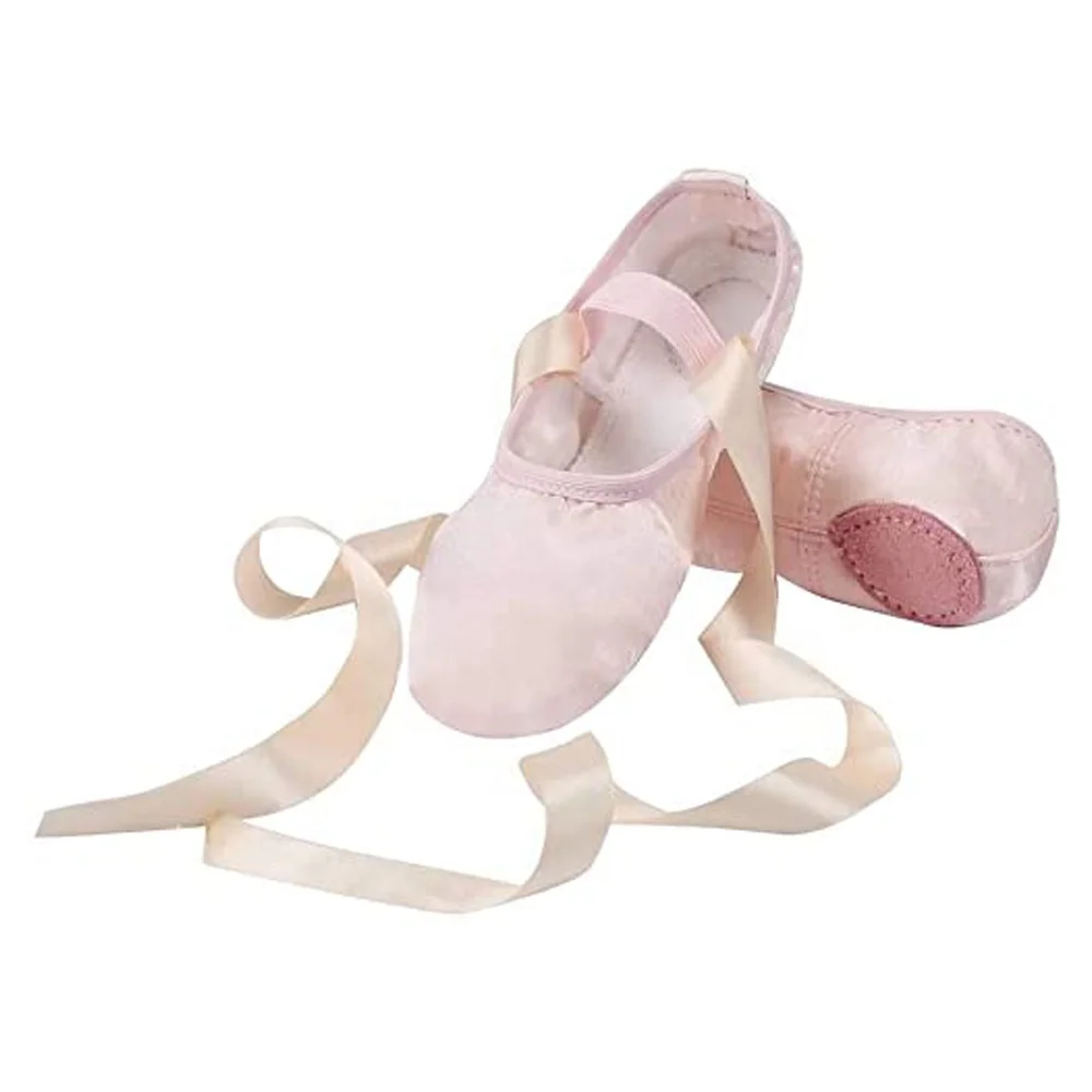 

EU & US in Stock Pink Soft Stain Ballet Dance Shoes Ballerina Shoes Flat Split Sole with Ribbon for Girls and Boys (Toddler/Little Kid/Big Kid)
